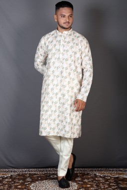 Multi Color Cotton Printed Men's Kurta