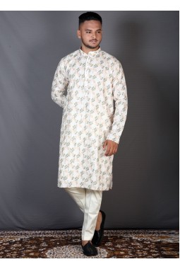 Multi Color Cotton Printed Men's Kurta