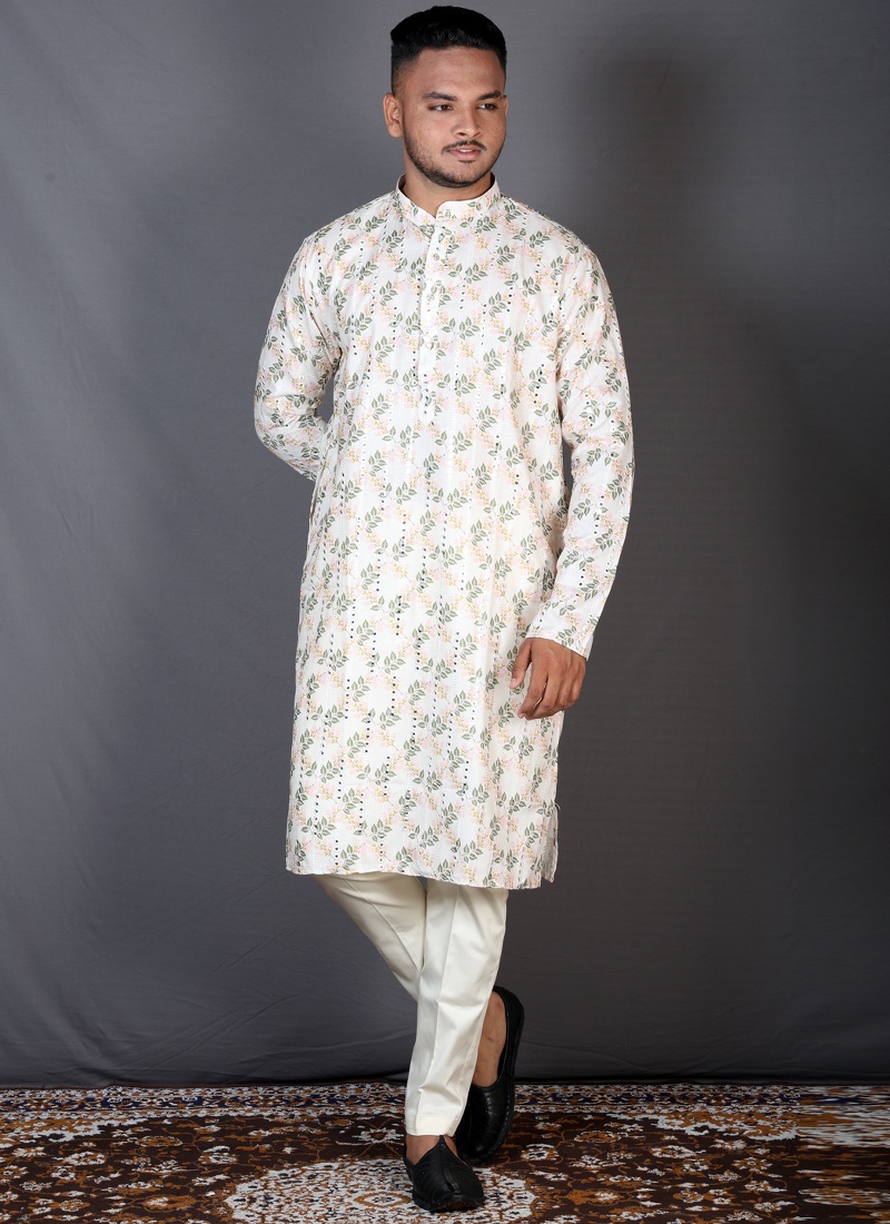 Multi Color Cotton Printed Men's Kurta Multi Color Cotton Printed Men's Kurta