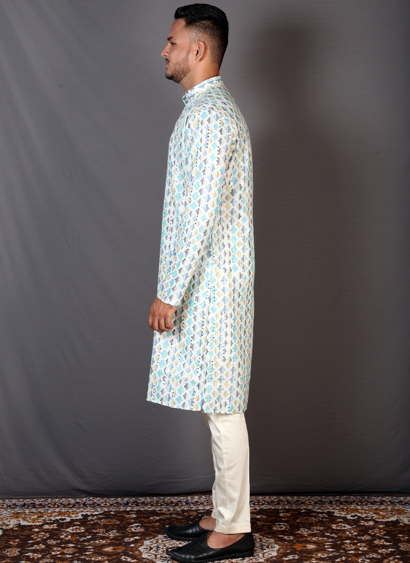 Multicolor Cotton Knee Length Printed Kurta For Mens Multicolor Cotton Knee Length Printed Kurta For Mens