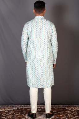 Multicolor Cotton Knee Length Printed Kurta For Mens