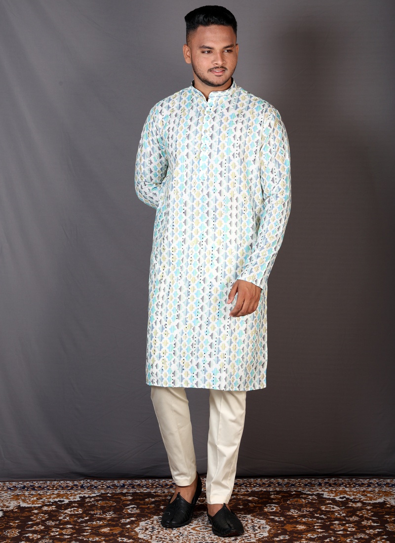 Multicolor Cotton Knee Length Printed Kurta For Mens Multicolor Cotton Knee Length Printed Kurta For Mens