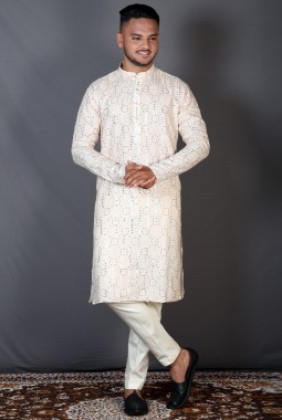 Multicolor Cotton Knee Length Printed Kurta For Mens KF240304
