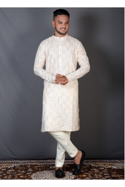 Multicolor Cotton Knee Length Printed Kurta For Mens KF240304