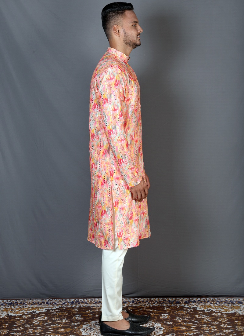 Pink Cotton Knee Length Straight Cut Printed Kurta KF240308 Pink Cotton Knee Length Straight Cut Printed Kurta KF240308