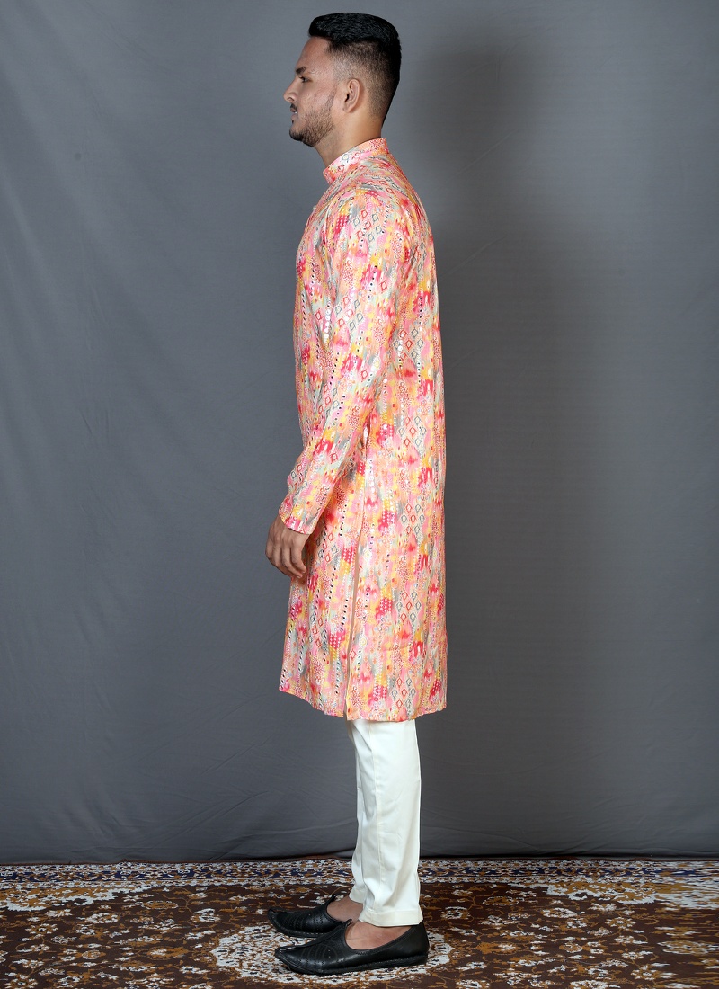 Pink Cotton Knee Length Straight Cut Printed Kurta KF240308 Pink Cotton Knee Length Straight Cut Printed Kurta KF240308