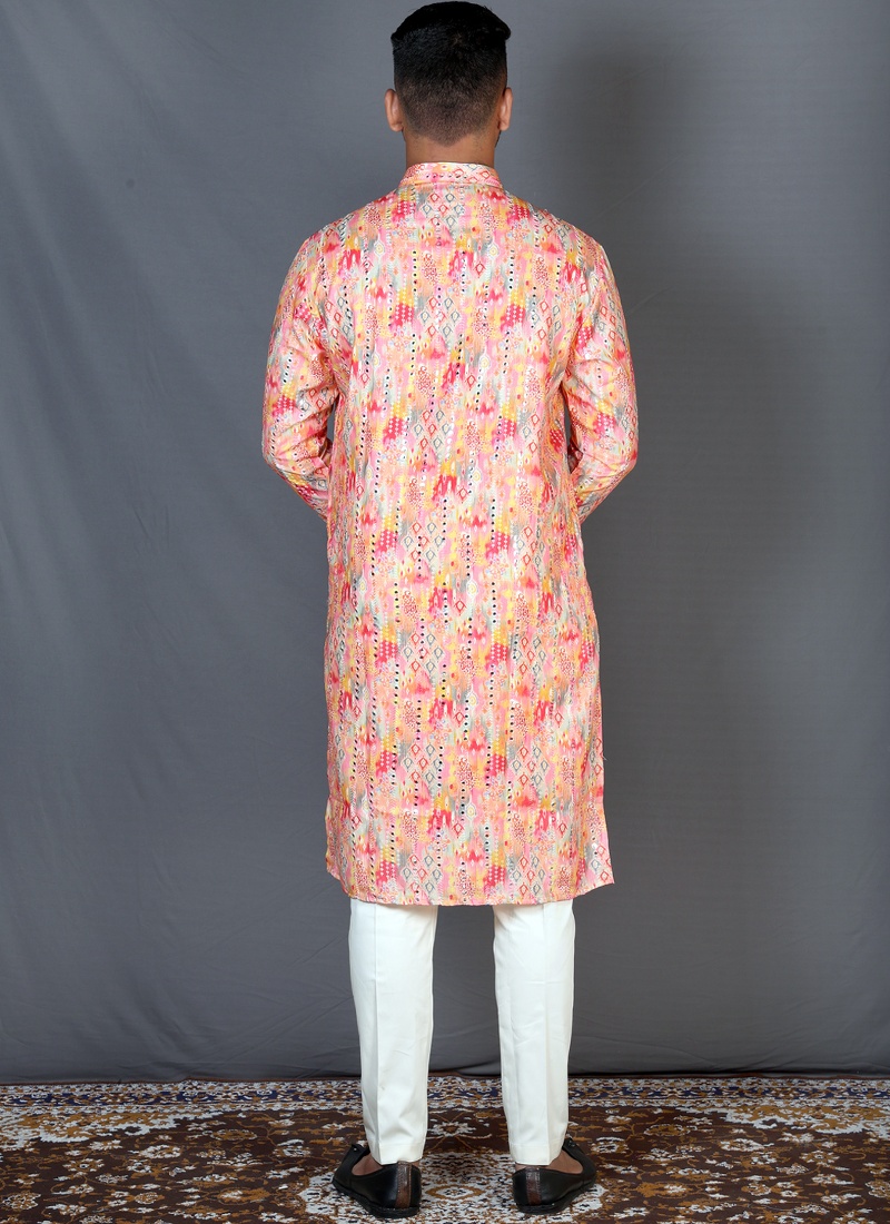 Pink Cotton Knee Length Straight Cut Printed Kurta KF240308 Pink Cotton Knee Length Straight Cut Printed Kurta KF240308