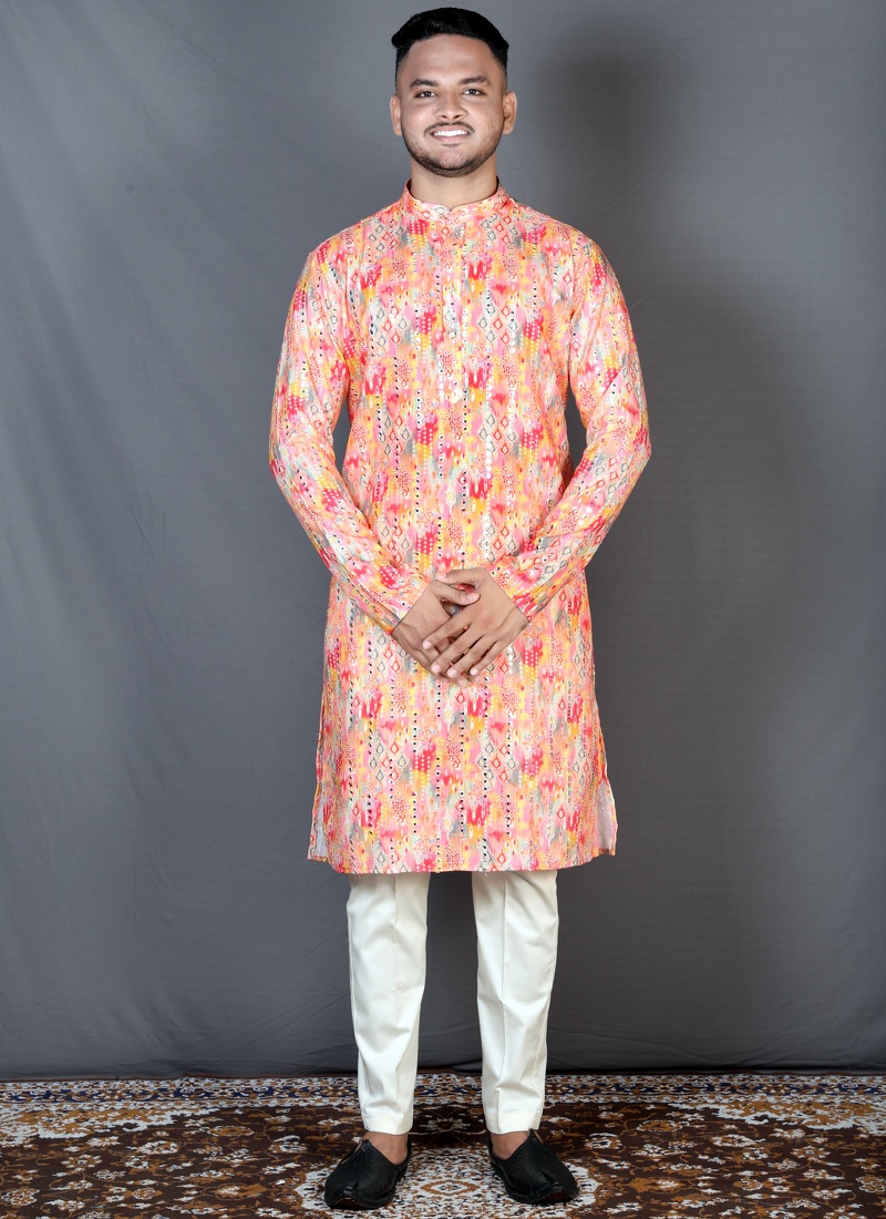 Pink Cotton Knee Length Straight Cut Printed Kurta KF240308 Pink Cotton Knee Length Straight Cut Printed Kurta KF240308