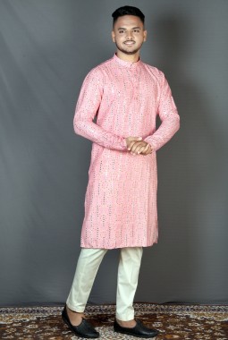 Pink Straight Cut Printed Kurta For Festivals KF240309