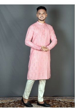 Pink Straight Cut Printed Kurta For Festivals KF240309