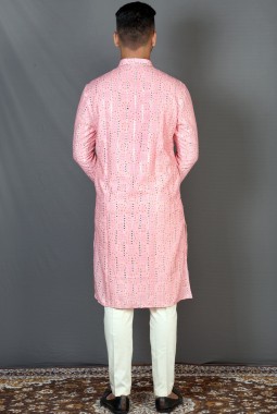 Pink Straight Cut Printed Kurta For Festivals KF240309