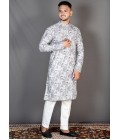 Grey Straight Cut Cotton Printed Kurta For Mens KF240310 Grey Straight Cut Cotton Printed Kurta For Mens KF240310