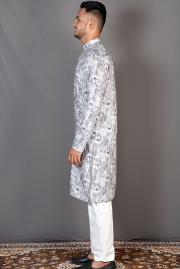 Grey Straight Cut Cotton Printed Kurta For Mens KF240310