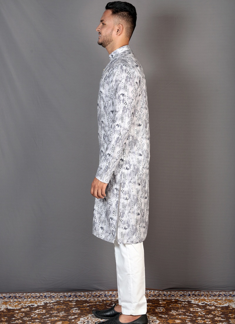 Grey Straight Cut Cotton Printed Kurta For Mens KF240310 Grey Straight Cut Cotton Printed Kurta For Mens KF240310