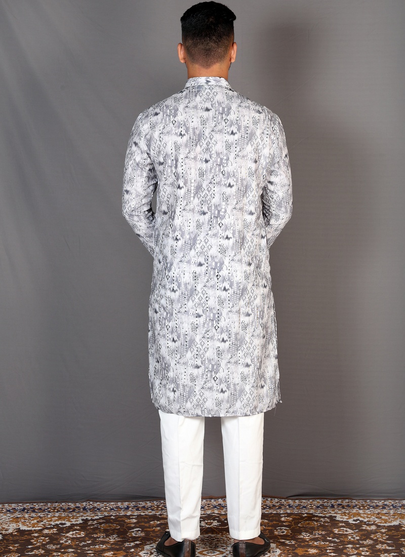 Grey Straight Cut Cotton Printed Kurta For Mens KF240310 Grey Straight Cut Cotton Printed Kurta For Mens KF240310