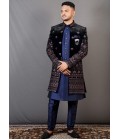 Blue Velvet Embroidered Wedding Indo-Western Blue Velvet Embroidered Wedding Indo-Western