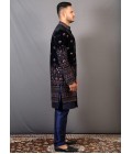 Blue Velvet Embroidered Wedding Indo-Western Blue Velvet Embroidered Wedding Indo-Western