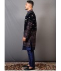 Blue Velvet Embroidered Wedding Indo-Western Blue Velvet Embroidered Wedding Indo-Western