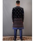 Blue Velvet Embroidered Wedding Indo-Western Blue Velvet Embroidered Wedding Indo-Western