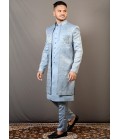 Sky Blue Soft Silk Embroidered Wedding Indo-Western Sky Blue Soft Silk Embroidered Wedding Indo-Western