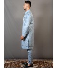 Sky Blue Soft Silk Embroidered Wedding Indo-Western Sky Blue Soft Silk Embroidered Wedding Indo-Western