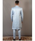 Sky Blue Soft Silk Embroidered Wedding Indo-Western Sky Blue Soft Silk Embroidered Wedding Indo-Western