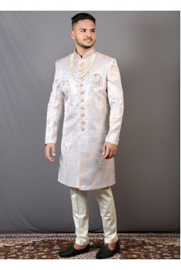 Multi Color Jacquard Wedding Indo-Western For Men