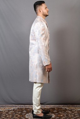 Multi Color Jacquard Wedding Indo-Western For Men