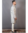 Peach And Teal Jacquard Wedding Indo-Western For Men Peach And Teal Jacquard Wedding Indo-Western For Men