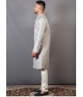 Peach And Teal Jacquard Wedding Indo-Western For Men Peach And Teal Jacquard Wedding Indo-Western For Men