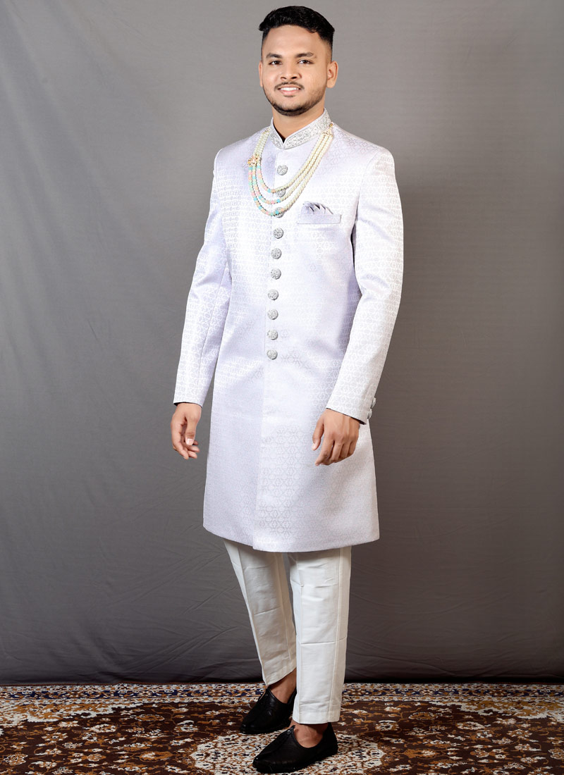 Steal Grey Jacquard Wedding Indo-Western For Men Steal Grey Jacquard Wedding Indo-Western For Men