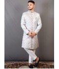 Onion Sky Blue Jacquard Wedding Indo-Western For Men Onion Sky Blue Jacquard Wedding Indo-Western For Men
