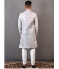 Onion Sky Blue Jacquard Wedding Indo-Western For Men Onion Sky Blue Jacquard Wedding Indo-Western For Men