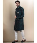 Green Velvet Embroidered Mens Wedding Indo Western Green Velvet Embroidered Mens Wedding Indo Western