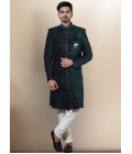 Green Velvet Embroidered Mens Wedding Indo Western Green Velvet Embroidered Mens Wedding Indo Western
