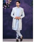 Sky Blue Soft Silk Embroidered Mens Wedding Indo Western Sky Blue Soft Silk Embroidered Mens Wedding Indo Western
