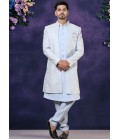 Sky Blue Soft Silk Embroidered Mens Wedding Indo Western Sky Blue Soft Silk Embroidered Mens Wedding Indo Western