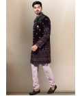 Wine Soft Silk Embroidered Mens Groom Indo Western Wine Soft Silk Embroidered Mens Groom Indo Western