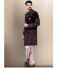 Wine Soft Silk Embroidered Mens Groom Indo Western Wine Soft Silk Embroidered Mens Groom Indo Western
