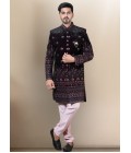 Wine Soft Silk Embroidered Mens Groom Indo Western Wine Soft Silk Embroidered Mens Groom Indo Western
