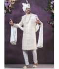 Cream Silk Embroidered Mens Groom Sherwani Cream Silk Embroidered Mens Groom Sherwani
