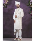 Cream Silk Embroidered Mens Groom Sherwani Cream Silk Embroidered Mens Groom Sherwani