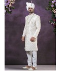 Cream Silk Embroidered Mens Groom Sherwani Cream Silk Embroidered Mens Groom Sherwani