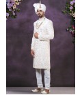 Cream Velvet Embroidered Mens Wedding Sherwani Cream Velvet Embroidered Mens Wedding Sherwani