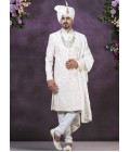 Cream Velvet Embroidered Mens Wedding Sherwani Cream Velvet Embroidered Mens Wedding Sherwani
