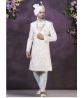 Cream Velvet Embroidered Mens Wedding Sherwani Cream Velvet Embroidered Mens Wedding Sherwani