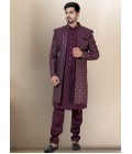 Wine Soft Silk Embroidered Mens Wedding Indo Western Wine Soft Silk Embroidered Mens Wedding Indo Western