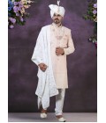 Peach Georgette Embroidered Mens Groom Indo Western Peach Georgette Embroidered Mens Groom Indo Western
