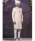 Peach Georgette Embroidered Mens Groom Indo Western Peach Georgette Embroidered Mens Groom Indo Western