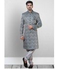 Gray And Green Jacquard Silk Wedding Indo Western Gray And Green Jacquard Silk Wedding Indo Western